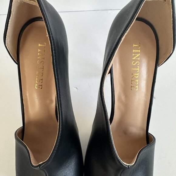 Tinstree Womens Dress Shoes US9 Leather Stiletto Heels Black Open Toe Party Glam - Picture 7 of 12